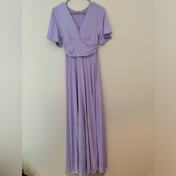 Maternity Maxi Dress with Slit and Short Sleeves - Picture 1 of 2